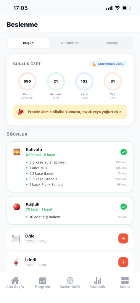 Alpify Beslenme ekranı - AI Destekli Beslenme Koçu