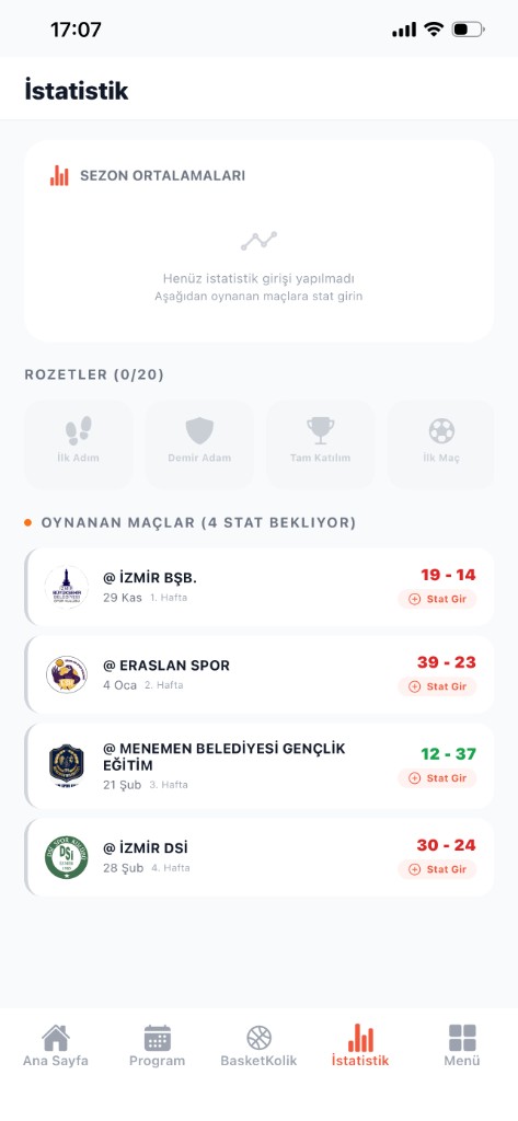 Alpify İstatistik ekranı - Maç Performansı ve Gelişim Raporu